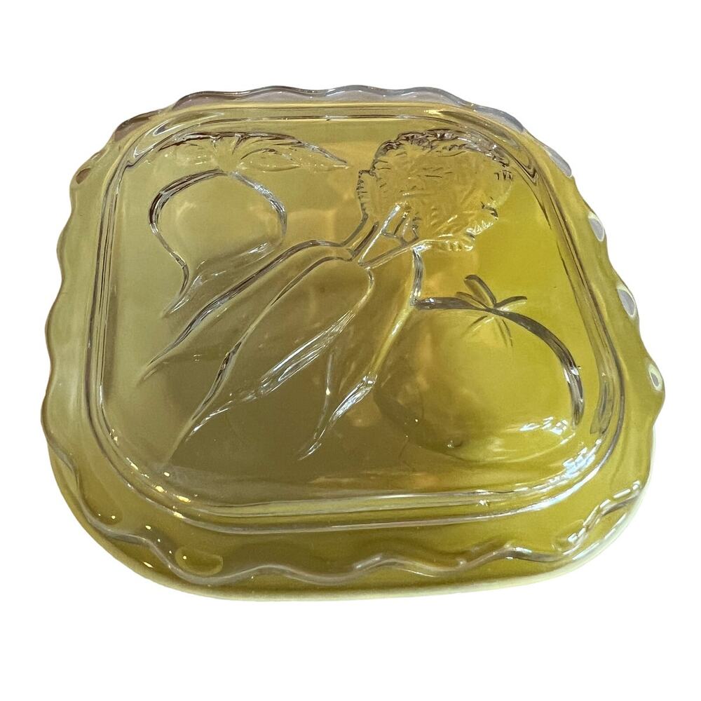 Vintage Jeanette vegetable scalloped glass container yellow